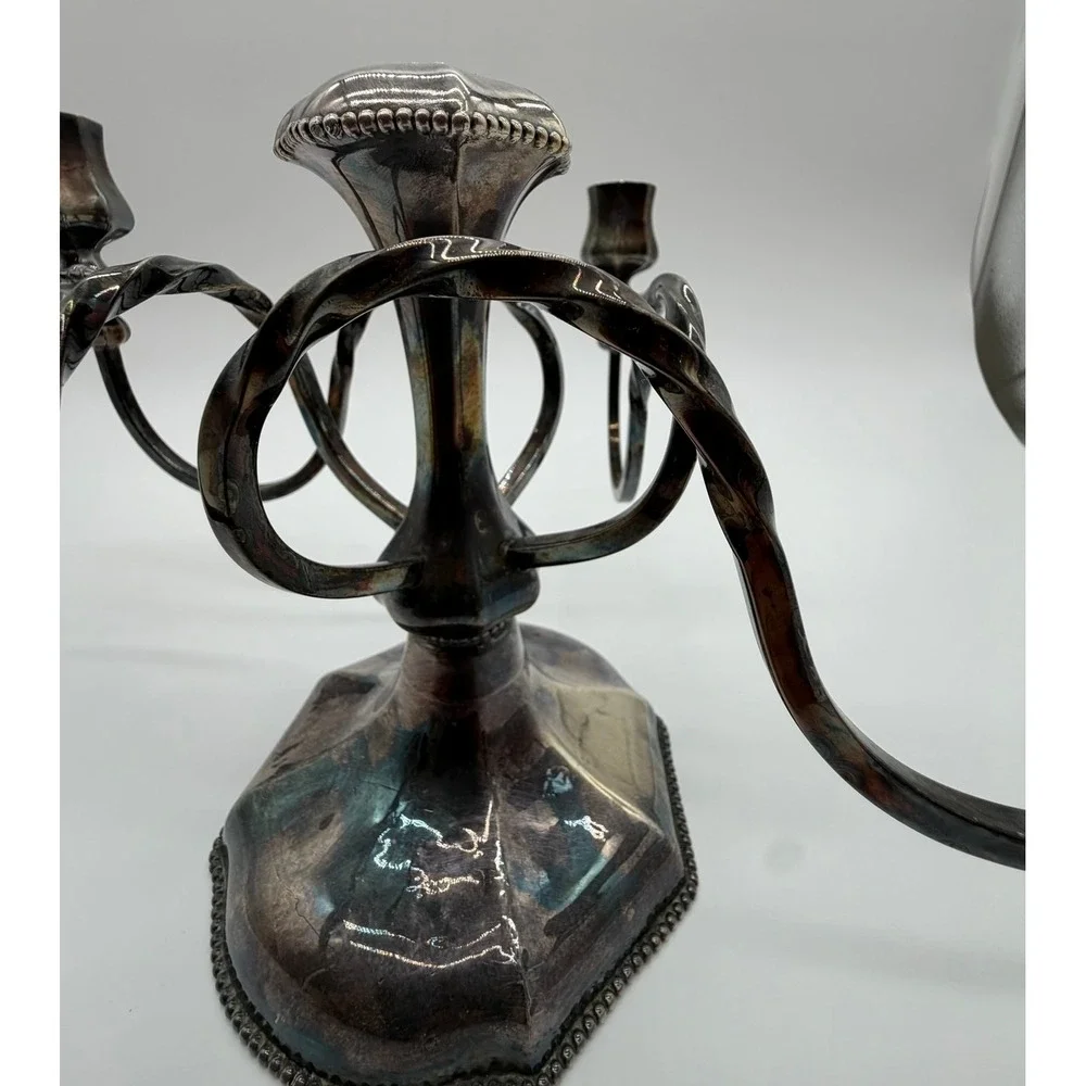 Antique Pairpoint Mfg Co Quadruple Plate Candelabra G117 Silver 5 Light 15